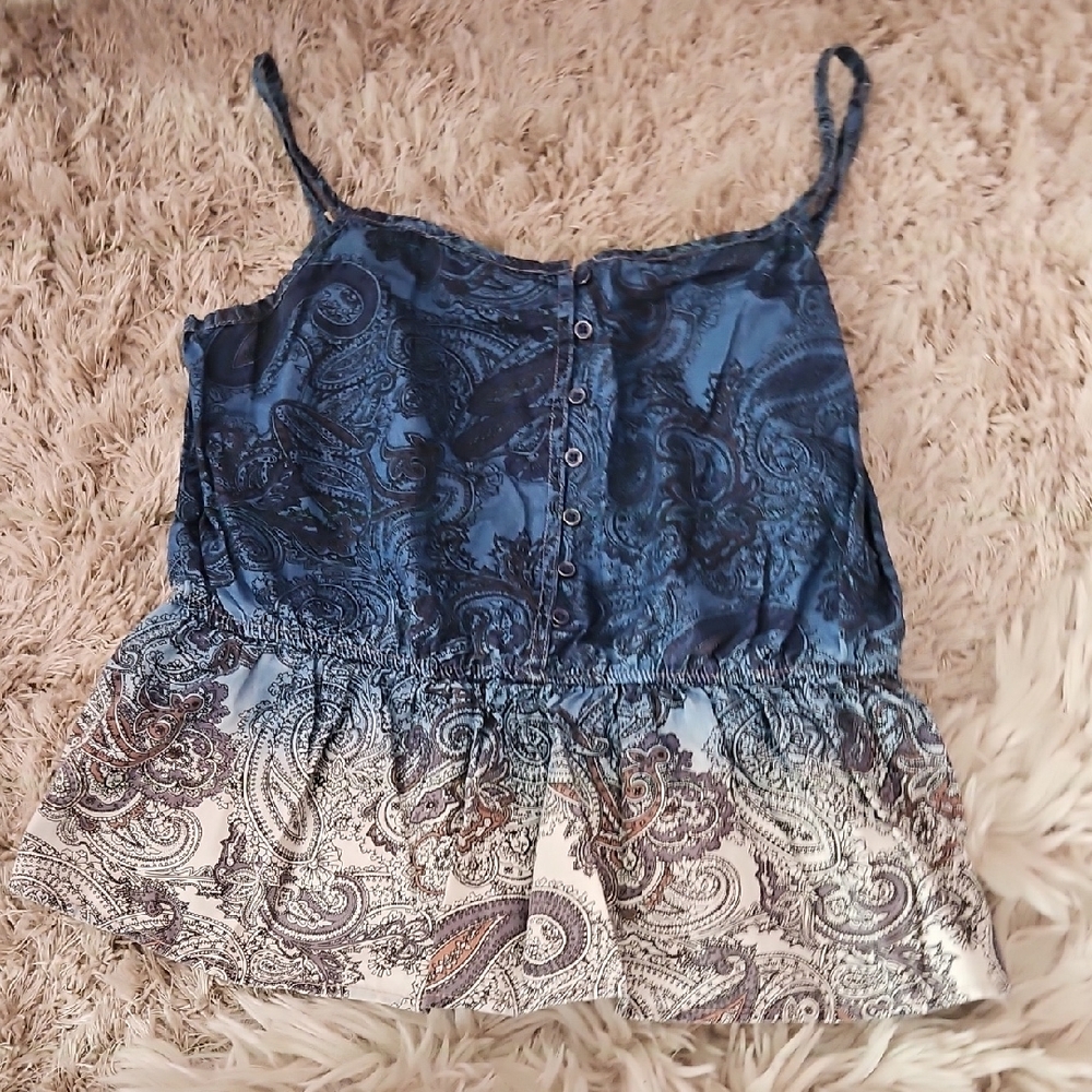 Paisley Blue and Cream Women's Top